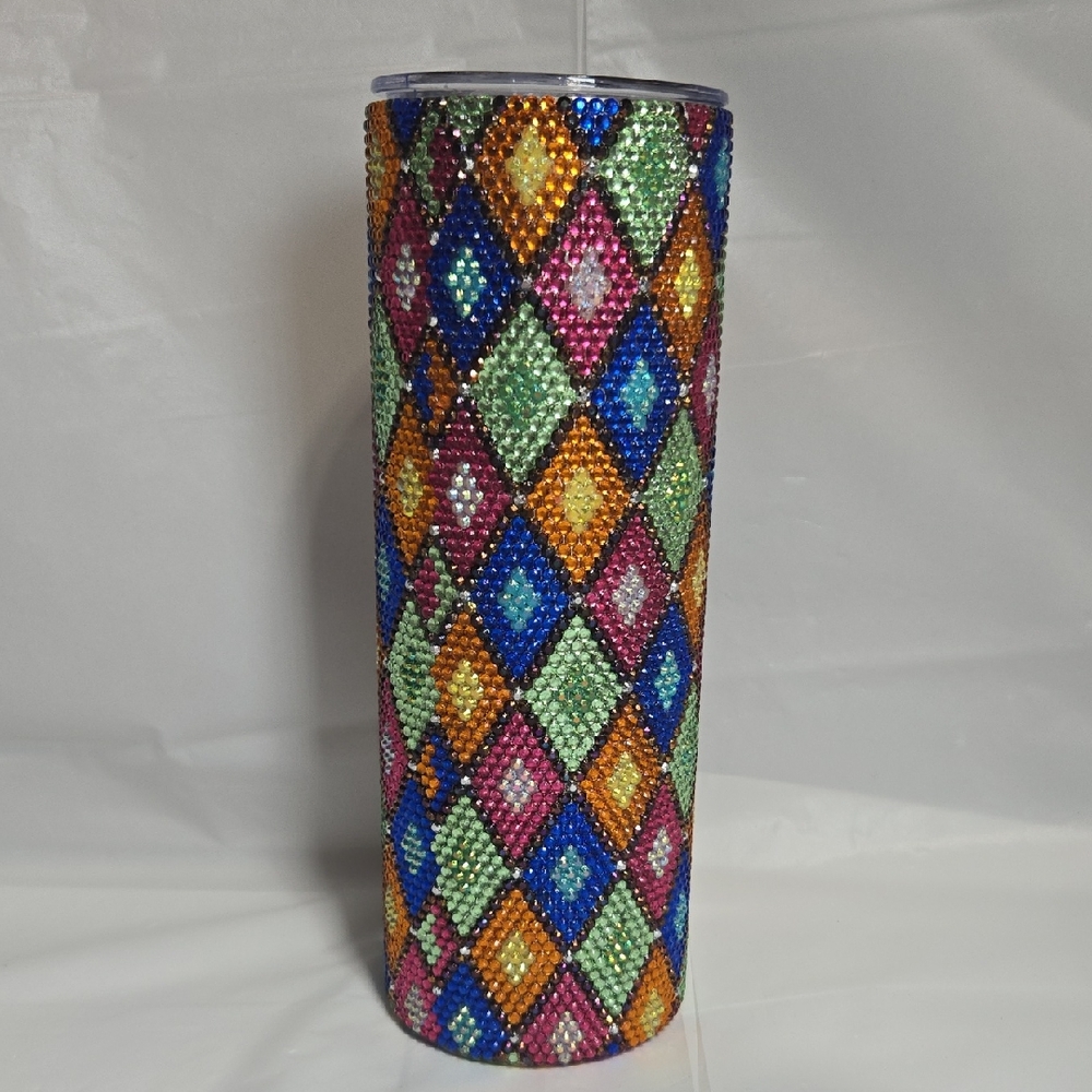 20oz Vibrant Multicolor Diamond Pattern Tumbler